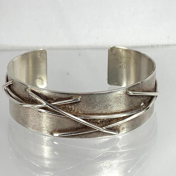 Wide Designer 925 Sterling Cuff Bracelet Hallmarked Script L